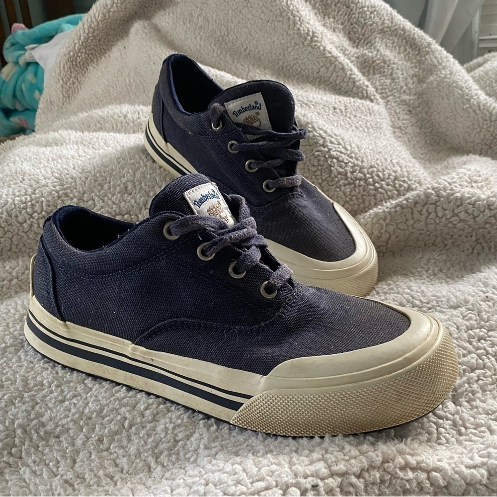 Timberland Men’s Dark Blue Lace up Canvas Shoes- 8.5 Medium